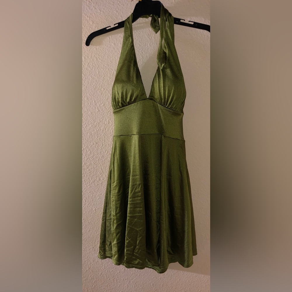 Olive Green V-Neck Women’s Dress